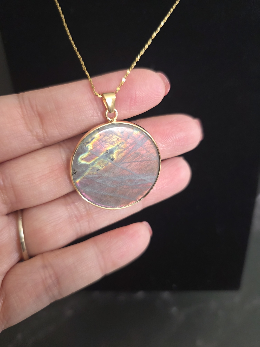Gold-Tone Labradorite Flat Pendant Necklace